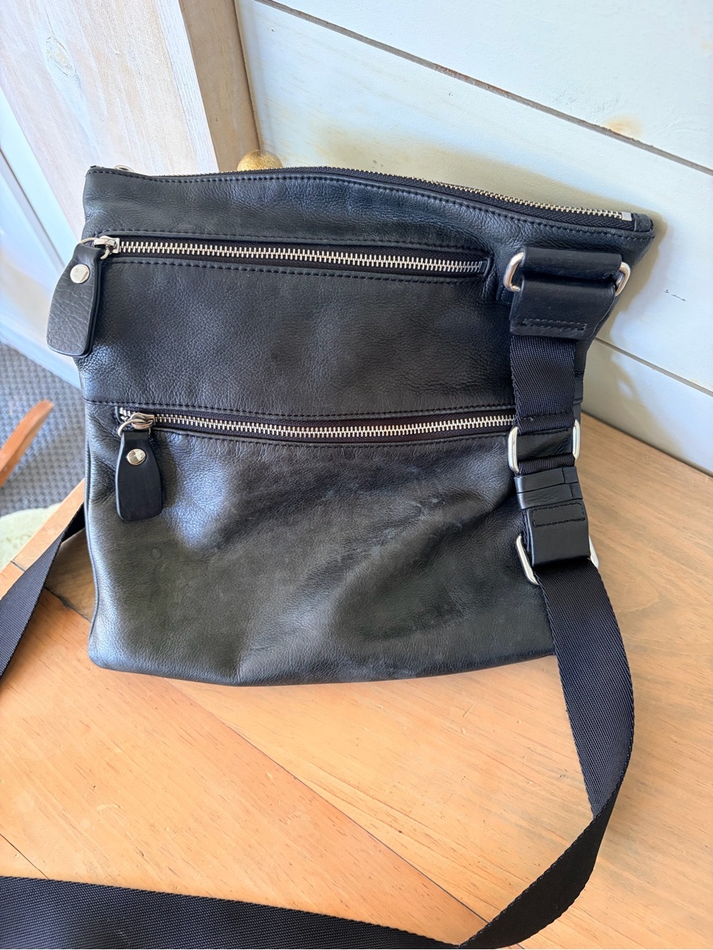Margot Black Leather Crossbody Messenger Bag